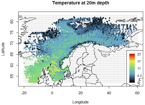 Map of interpolated temperature from 20 years of CTD data.